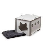 It is made of 100% recycled cardboard cat house that supports your cat's weight up to 20 pounds. You can also use it as a bed.