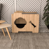 Hand-made premium wooden dog house for various breeds of dogs with high quality insulation, a heated floor, and a convenient door opening.