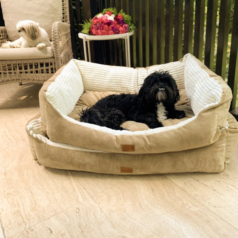 Calming Dog Bed made in USA with a beautiful design. Made of the finest fabrics and eco-friendly materials.
