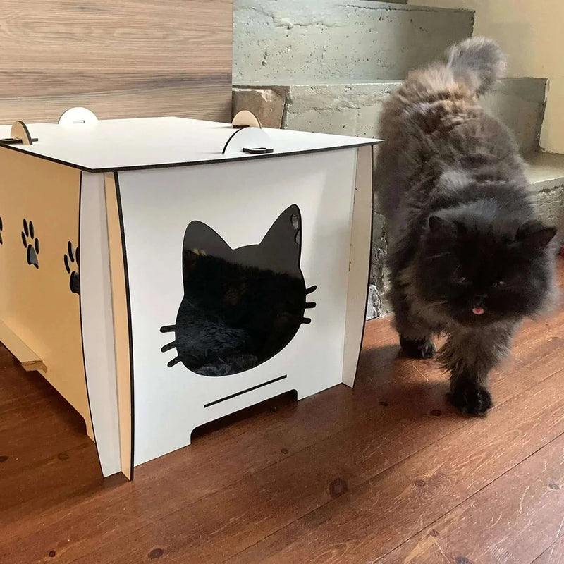 Your cat can hide in this cardboard cat house while still being able to see and hear what's happening in the rest of the house.