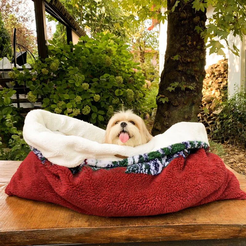 The inner layer is made of a cozy cave dog bed, and the outer cover is made of durable and easy-to-clean cotton