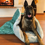 This dog bed is made of high quality faux fur, with a removable cover for easy washing. The dog cave bed is designed to be cozy and comfortable for your pet. It's also available in three sizes.