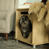 Foxie Modern Dog Househas a removable, washable cushion and a non-skid rubber floor to keep your pet safe and warm.