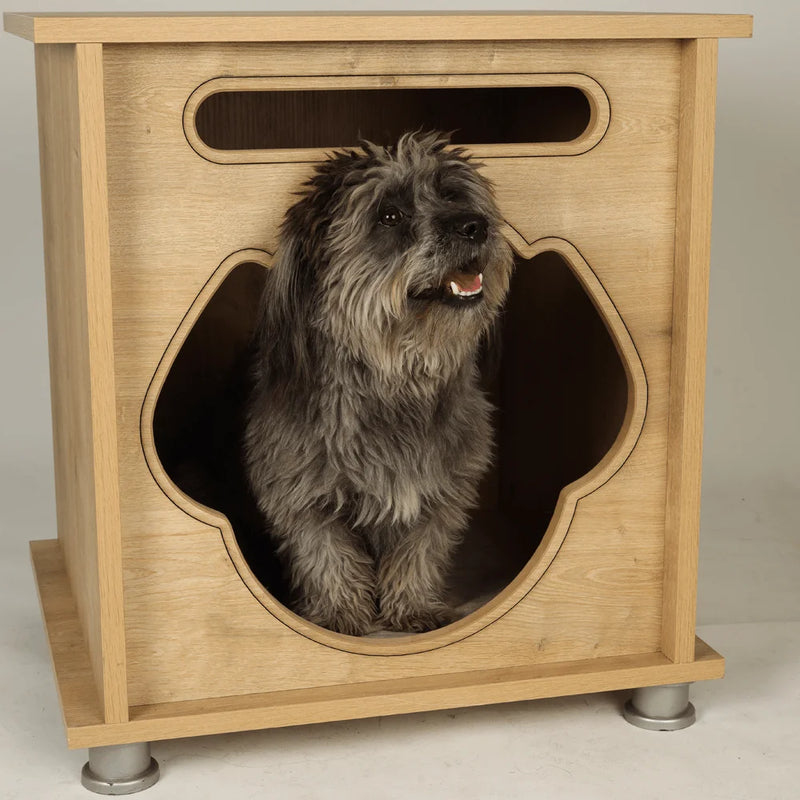 With a small footprint, this modern dog house can be placed in any room in the home.