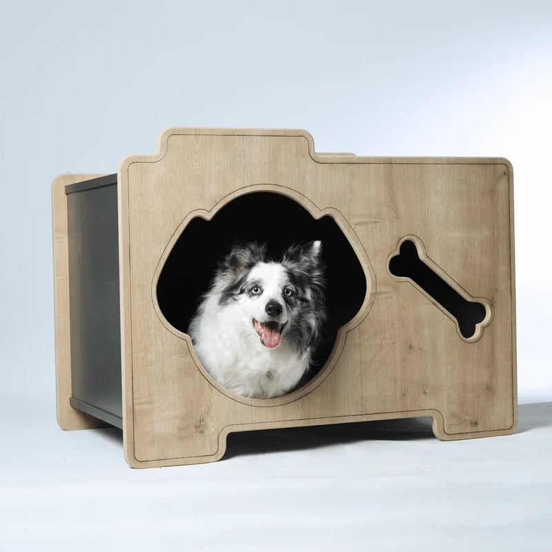 Mango wooden dog house! Beautiful, strong, and practical. Unique design with a perfect location for your pet to enjoy.