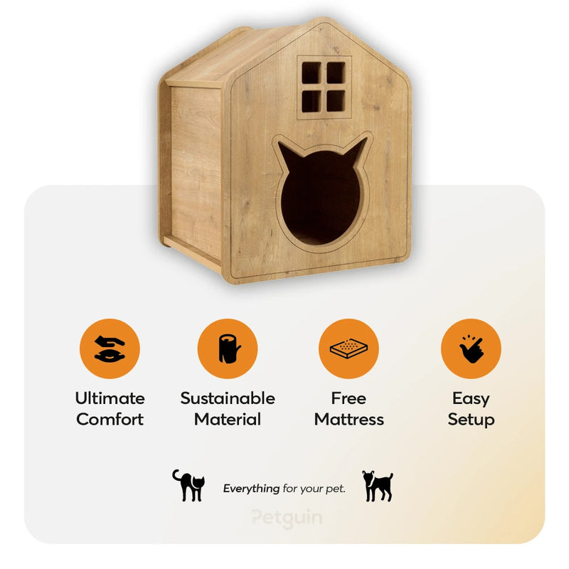 Lily Wood House for Cats, and the Lily Wood Outdoor Cat Tunnel. All are made with quality cedar and come in a variety of sizes to fit your home.