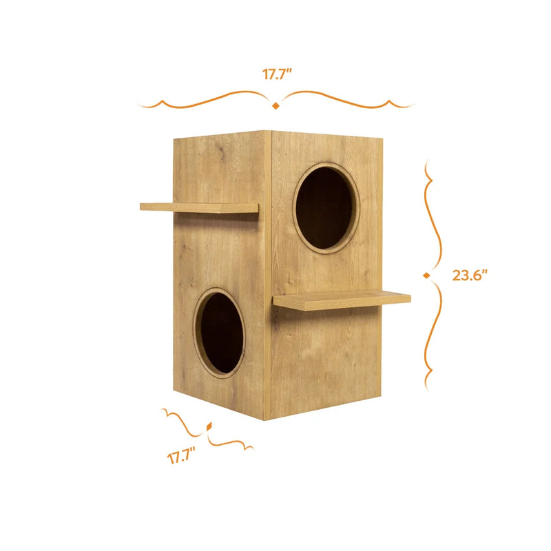 Your cat will love to play and live in this wooden cat house. It's a durable cat house made of wood and includes a bed.