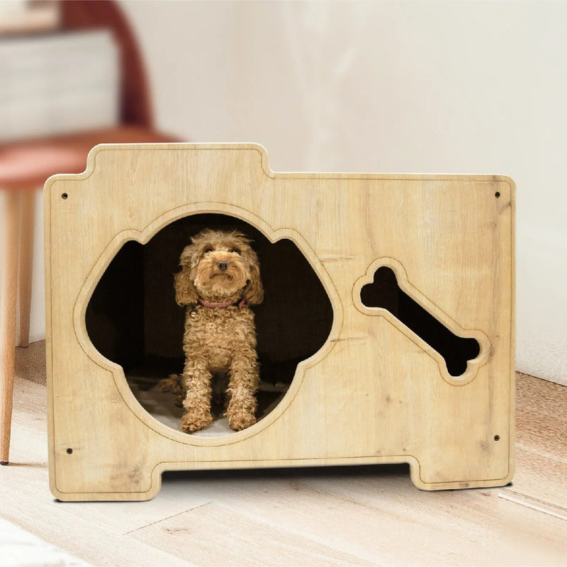 Our wooden dog house is perfect for a husky's needs and will keep them comfortably warm in the winter and cool in the summer.